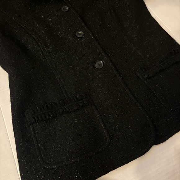 Talbots Women's Blazer Black/Metallic Jacket-Wool Blend-8 Petite-Ruffle-Warm - Picture 12 of 12